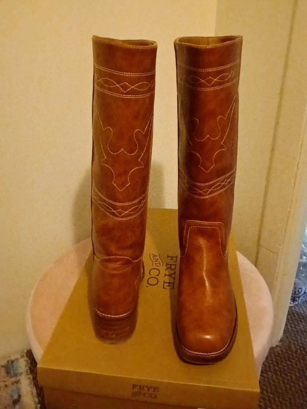 Frye Brown Leather Look Knee-High Western Boots